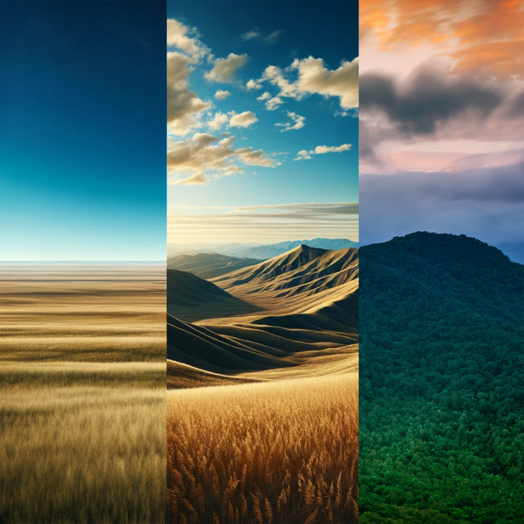 A series of 3 images containing varied landscapes, representing the different stages of a medical marijuana edibles experience.